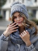 Herringbone winter hat set with snood, dark gray C45 - Online store - Boutique